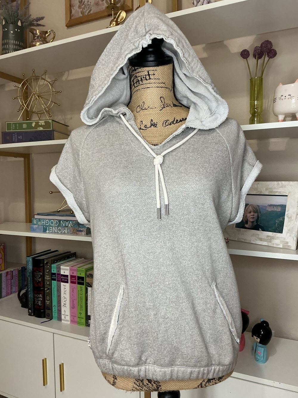 Guess Gray Sleeveless Hoodie with Lace Detail